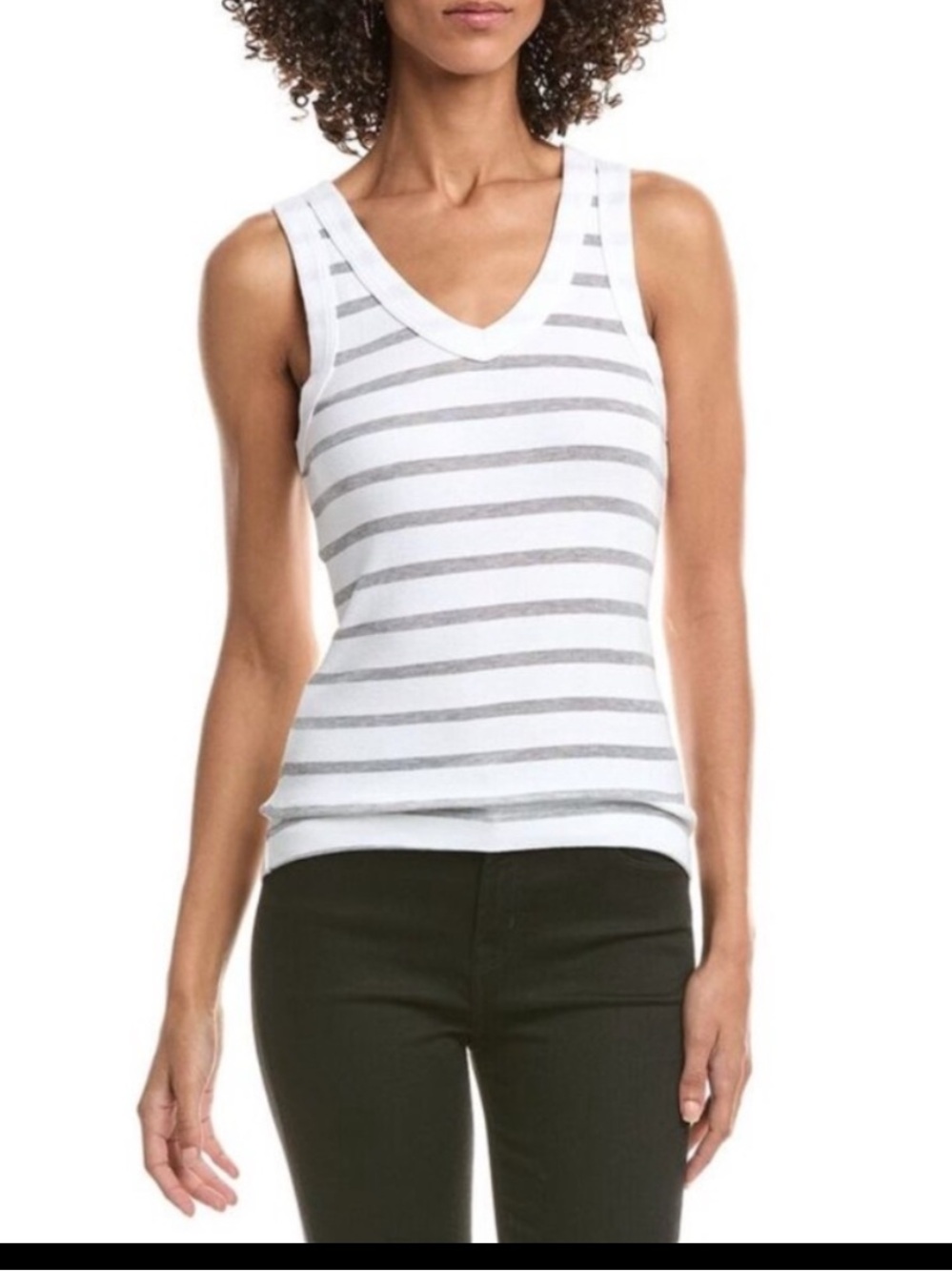 Michael Stars Womens  Maya Stripe V-Neck Tank, White